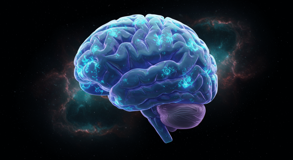 Futuristic holographic brain network with glowing Golnar Sequence symbols illustrating Pernithia Galnith neural connections